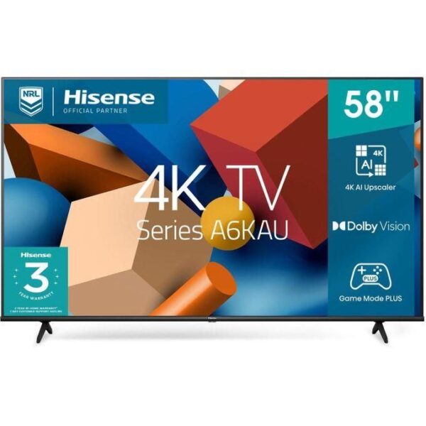 Hisense 58 Inch 58A6KKEN 4K UHD Smart Frameless Bluetooth TV (2Yrs Warranty)