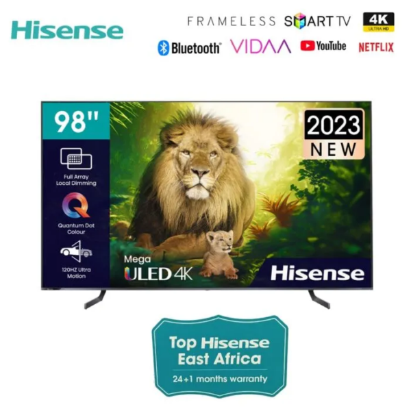 Hisense 98 inch 98U7H Smart TV ULED 4K 120Hz HDR10+ Quantum Dot Colour Frameless Bluetooth Tv